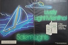 Two Page Vintage Print Ad 1980 Salem Lights Cigarettes Menthol Neon Sailboat picture
