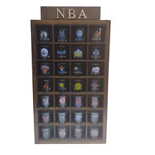28 Vintage NBA Logo Shot Glasses in a Custom Wooden Handmade Display 14x24 Rare picture