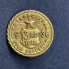 VTG 1936 Met Metropolitan Life Insurance Co. Salesman Service Award Pin 10k GF picture