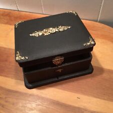 ATQ. 1880’-90’s, Square Wood collar box, Brass Highlights On Black,Silk Lining picture