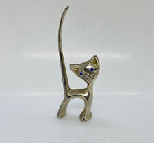 Vintage 1980s Silver Plated Cat Figurine Paperweight Sapphire Eyes Rhinestones O picture