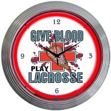 Lacrosse Blood red Neon Clock sign Lax Stick Mens Womens wall lamp light prize picture