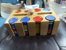Vintage Wooden Poker Chips Set in Holder w/ Handle/cover Caddy Mid-Century picture