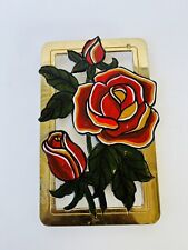 Vintage Wm A Rogers LTD Off White Enamel Roses Brass Trivet Wall Hanging  picture