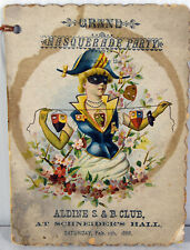 Antique 1888 Grand Masquerade Party Aldine Club Schneider Hall Wine List picture