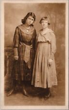 1910s RPPC Photo Postcard Two Young Women in Homemade Dresses / Studio Portrait picture