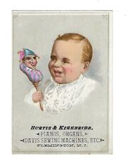 c1890's Victorian Trade Card Burtis & Kirkbride, Pianos, Organs, Davis Sewing Ma picture