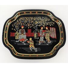 MTM Co Vintage Large Black & Gold Metal Asian Scene Tray picture