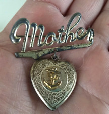 RARE WWII US Military Navy Anchor MOTHER Sweetheart Heart Locket Brooch Pin picture