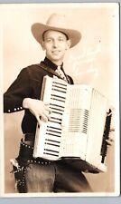 COWBOY ACCORDION LUCKY LANG real photo postcard rppc country music history picture