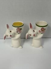 Set of 2 VTG Avon Sunny Bunny Easter Ceramic Rabbit Candle Holder Votive 1981 picture
