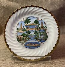 Vintage Aristochrome Florida Souvenir Plate w/ 7 Cities and Scenes Gold Rim picture