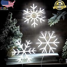 3 Pcs Christmas Neon Sign White Snowflake,Neon Sign Christmas Window Decorations picture