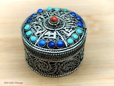Asian/Indian Metal with Filigree Pattern Vintage Pill/Trinket/Snuff Box -cte picture