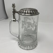 Vintage FIYE Italian Crystal Pewter Lid Stein with White Tail Deer Stag Designs picture