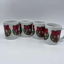 Vintage 1993 Houston Foods Christmas Wreath Coffee Tea Cup Mugs Lot Of 4 picture