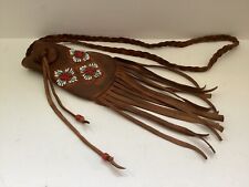 Tobacco Pouch_Handmade_Beaded Leather_16” Braided Strap_Fringed_Vintage picture