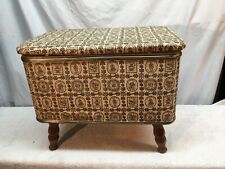Midcentury Vintage Sewing Stool, Ottoman, Storage Box, Vinyl with Wood Legs picture