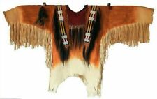 Old Style Beaded Fringe Tan Hand Colored Buffalo Hide Powwow War Shirt SX233 picture