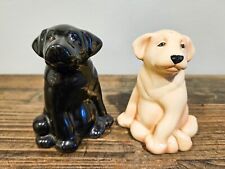 Vintage Ceramic Hand Painted Black and Yellow Labrador Puppy Salt and Pepper... picture