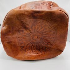 2 Antique Moroccan Tooled Leather Ottoman Covers Foot Rests Poufs Boho MCM picture