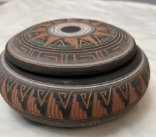 Vintage Navajo Art Incised Pottery Pot with Lid signed Larry Skeets picture