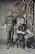 RARE AMERICAN FOOTBALL PLAYER in 1ST STYLE FULL FOOTBALL UNIFORM c1875 TINTYPE picture