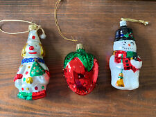 Vintage Handblown Polish Glass Ornaments Set of 3  Clown, Strawberry, Snowman picture