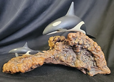 Vintage John Perry Orca Killer Whale & Calf Ocean Art  Sculpture Burlwood picture
