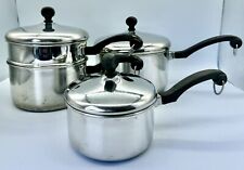 Vtg 7pc Farberware 1, 2 & 3 Qt Sauce Pans + Double Boiler Stainless Pots w/Lids picture