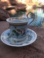 Vintage 20th century Bohemian Hand Painted Porcelain 2 Cups & 1 Saucer picture