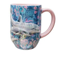 SeaWorld Parks 3-D Raised Iridescent Dolphins Coffee Mug Tea Cup Floral 14oz picture