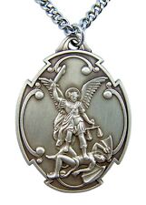 Sterling Silver Saint Michael Who Is Like Unto God Medal Pendant, 1 1/2 Inch picture