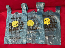 3 Ct 2001 Vintage Blue Plastic Walmart Shopping Store Bag Roll Back Smiley Face picture
