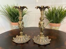 Vintage BAZ Petite Art Nouveau Regency Brass Italian Style Candle Holders picture