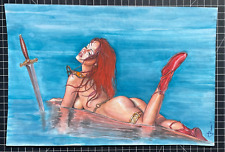 ORIGINAL SIGNED REN RED SONJA WATERCOLOR COMMISSION 10X15 2012 picture