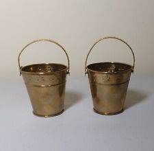 Two Vintage HOSLEY Mini Solid Brass Buckets Handles & Shiny Flower Border  picture
