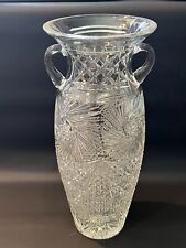 Vintage Cut Glass Large Urn Vase w/Handles, 15 1/4