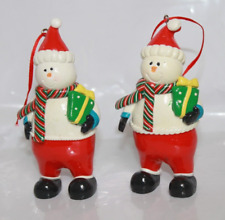 2 Sweet Snowman Men Twins Vtg Resin Christmas Ornaments Bearing Holiday Gifts picture