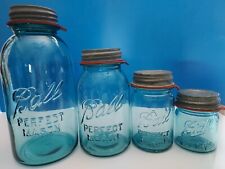 Vintage ORIGINAL BALL Blue PERFECT MASON Set of 4 Jars incl. Original 1/2 Pint  picture