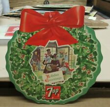 1960s 7up 7 Up Christmas Bottle Wreath Double Sided Sign Holiday Greetings C picture