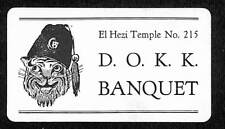 Dramatic Order of the Knights D.O.K.K. El Hezi Temple 215 Banquet Ticket - c1935 picture