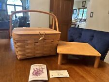 Longaberger Vintage 1995 Small Picnic Basket With Lid & Wooden Riser picture