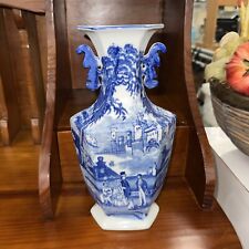 Antique Blue & White Victoria Ware Vase Stamped With Handles *small chip picture