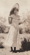 3V Photograph Beautiful Woman Dress Holding Umbrella Parasol *Trimmed* 1910-20's picture
