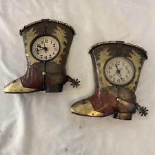 Pair Of Vintage Cowboy Boot Brass And Copper Wall Clocks picture