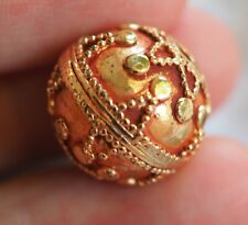 Vintage Gold Plated Over Metail Etruscan Design Granulated Round Bead Pendant picture