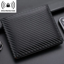 Men's Slim Wallet RFID Blocking Carbon Fiber Leather Bifold Card ID Holder picture