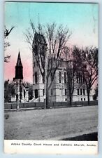 Anoka Minnesota Postcard County Court House Catholic Church 1910 Vintage Antique picture