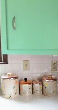 Vintage Ransburg Mid Century 4 Teapot Floral Kitchen Metal Canisters  picture